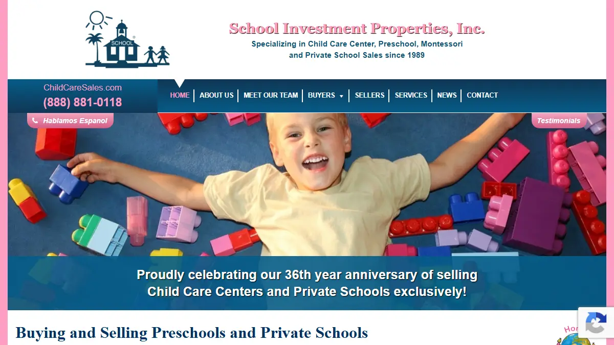 School Investment Properties childcare business brokerage website homepage